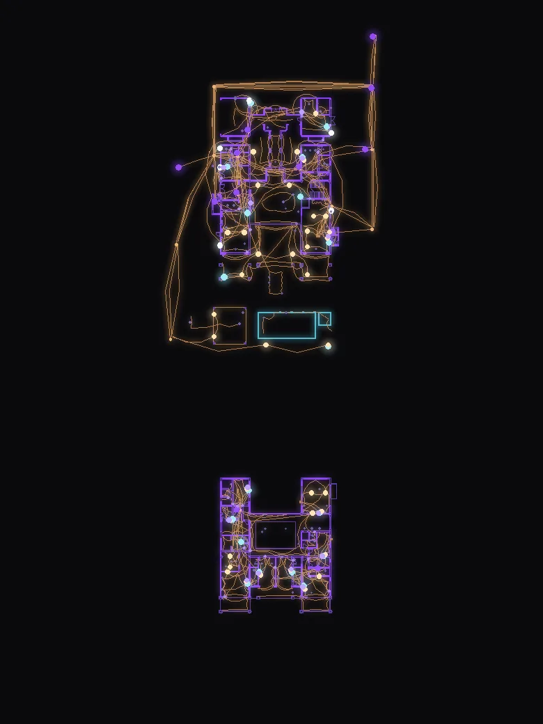Corales 78 — X-ray blueprint of the lighting control, audio, network and CCTV system